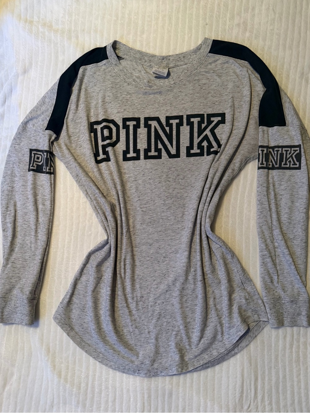 Victoria's Secret PINK Grey Long Sleeve Varsity Jersey Tee XS
